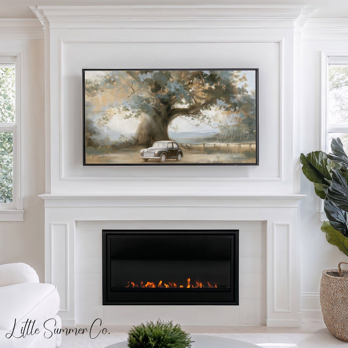 Tree and Car Frame TV Art displayed on a TV