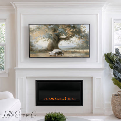 Tree and Car Frame TV Art displayed on a TV