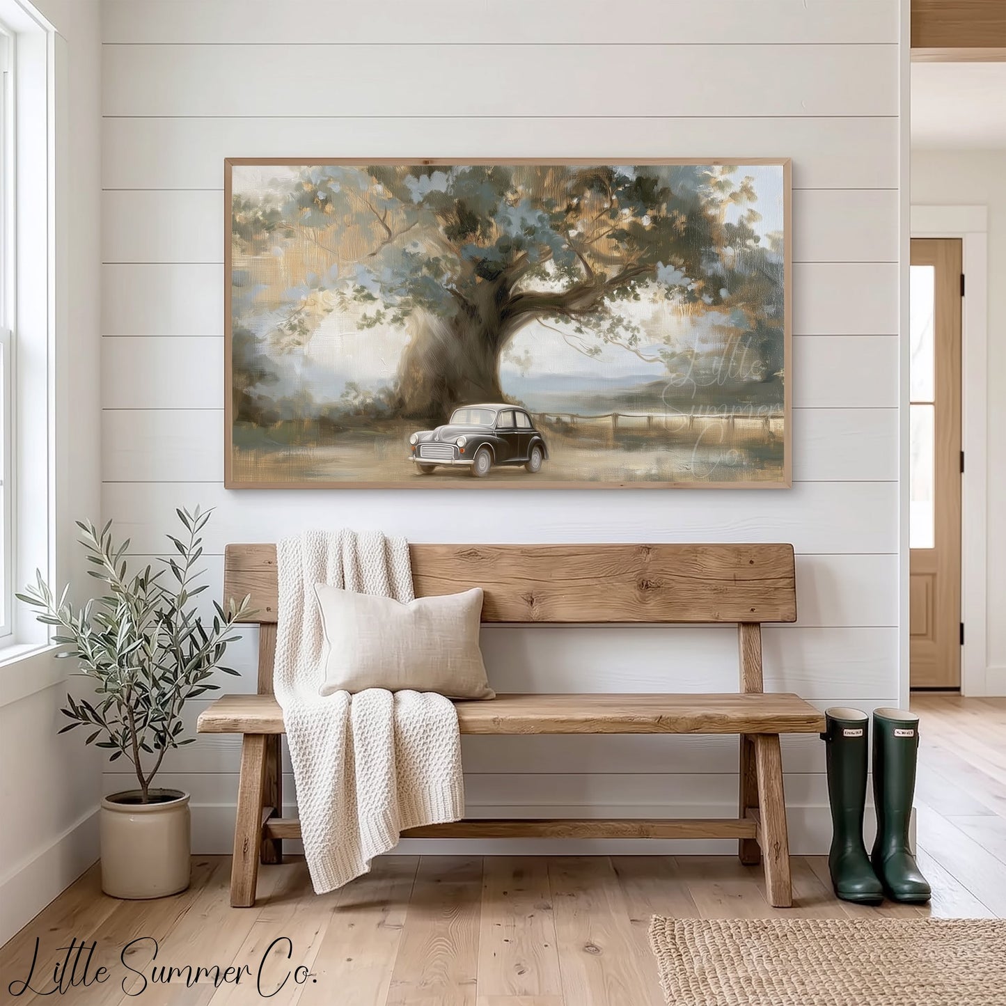 Tree and Car Frame TV Art displayed on a TV