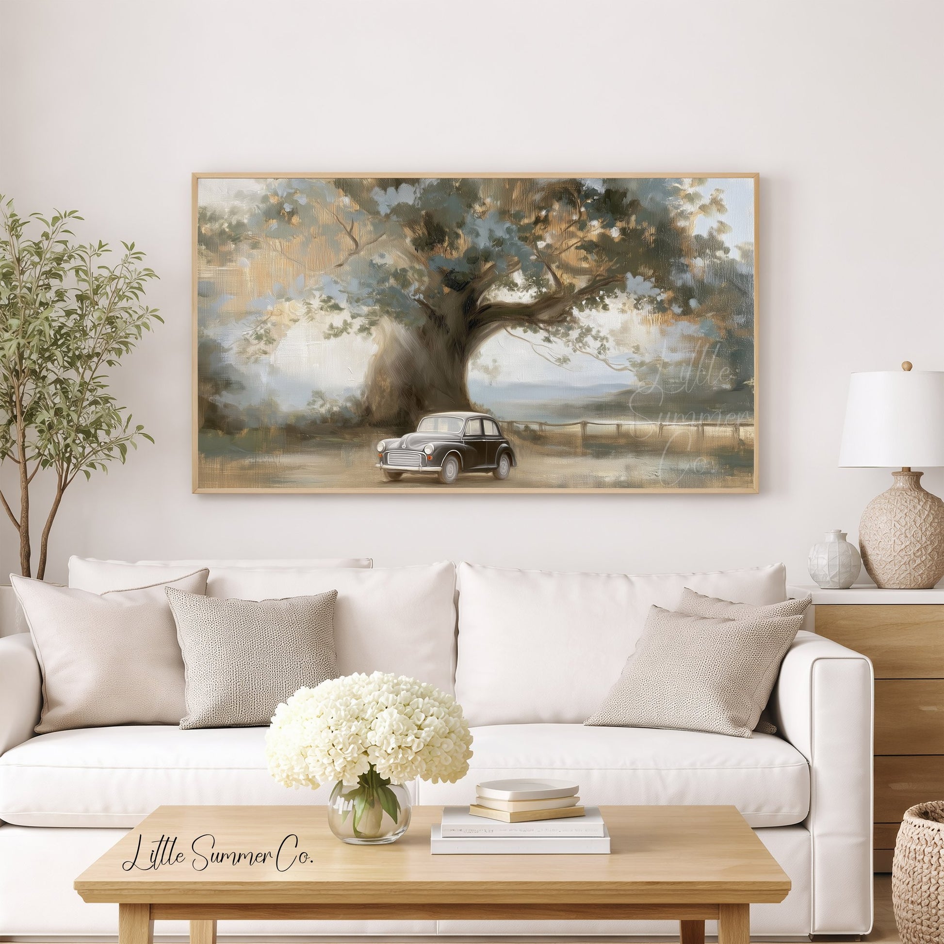 Tree and Car Frame TV Art displayed on a TV