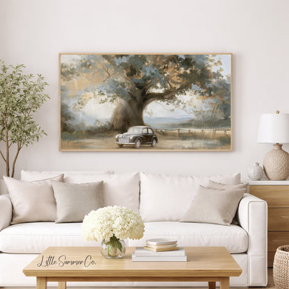 Tree and Car Frame TV Art displayed on a TV