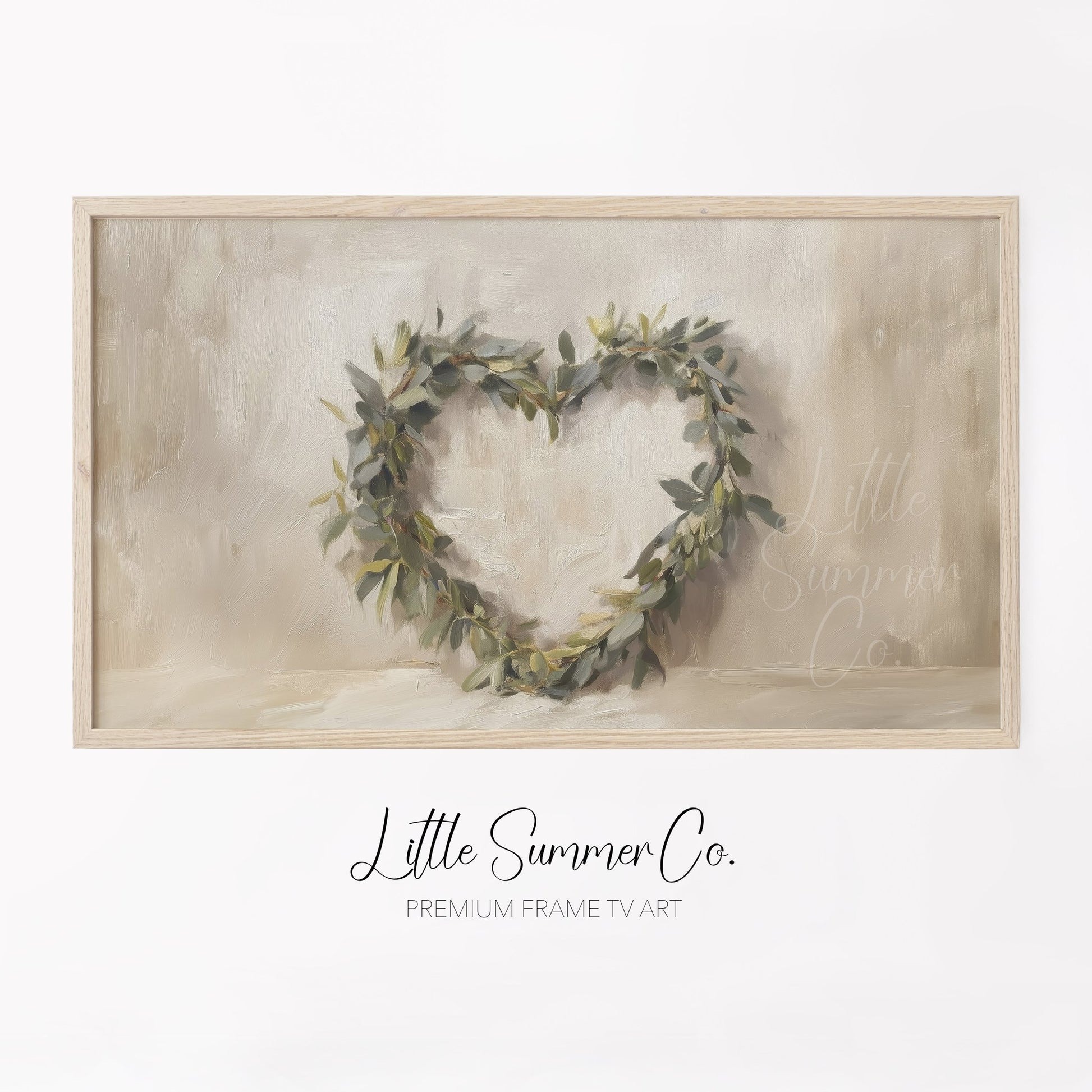 Leaf Heart Wreath Frame TV Art displayed on a TV