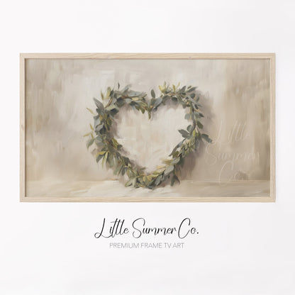 Leaf Heart Wreath Frame TV Art displayed on a TV