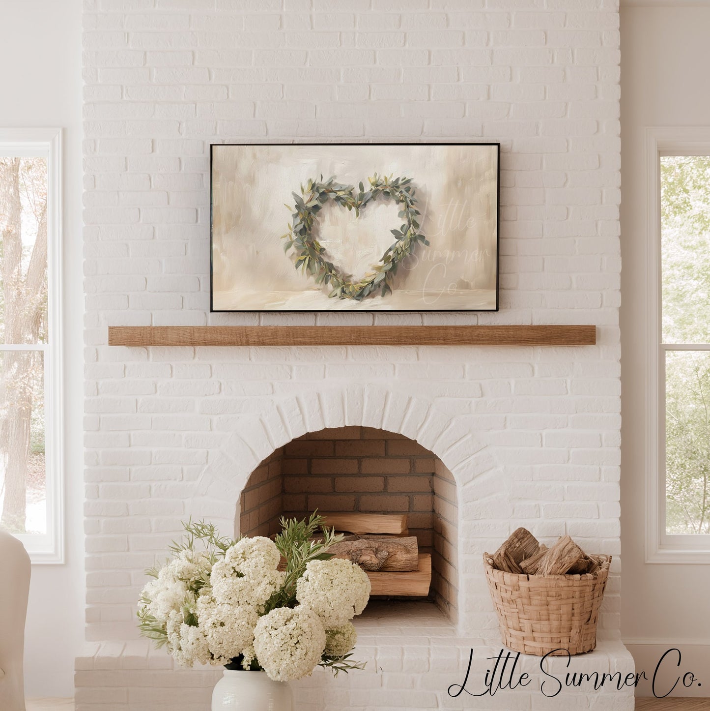 Leaf Heart Wreath Frame TV Art displayed on a TV