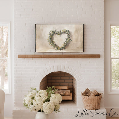 Leaf Heart Wreath Frame TV Art displayed on a TV