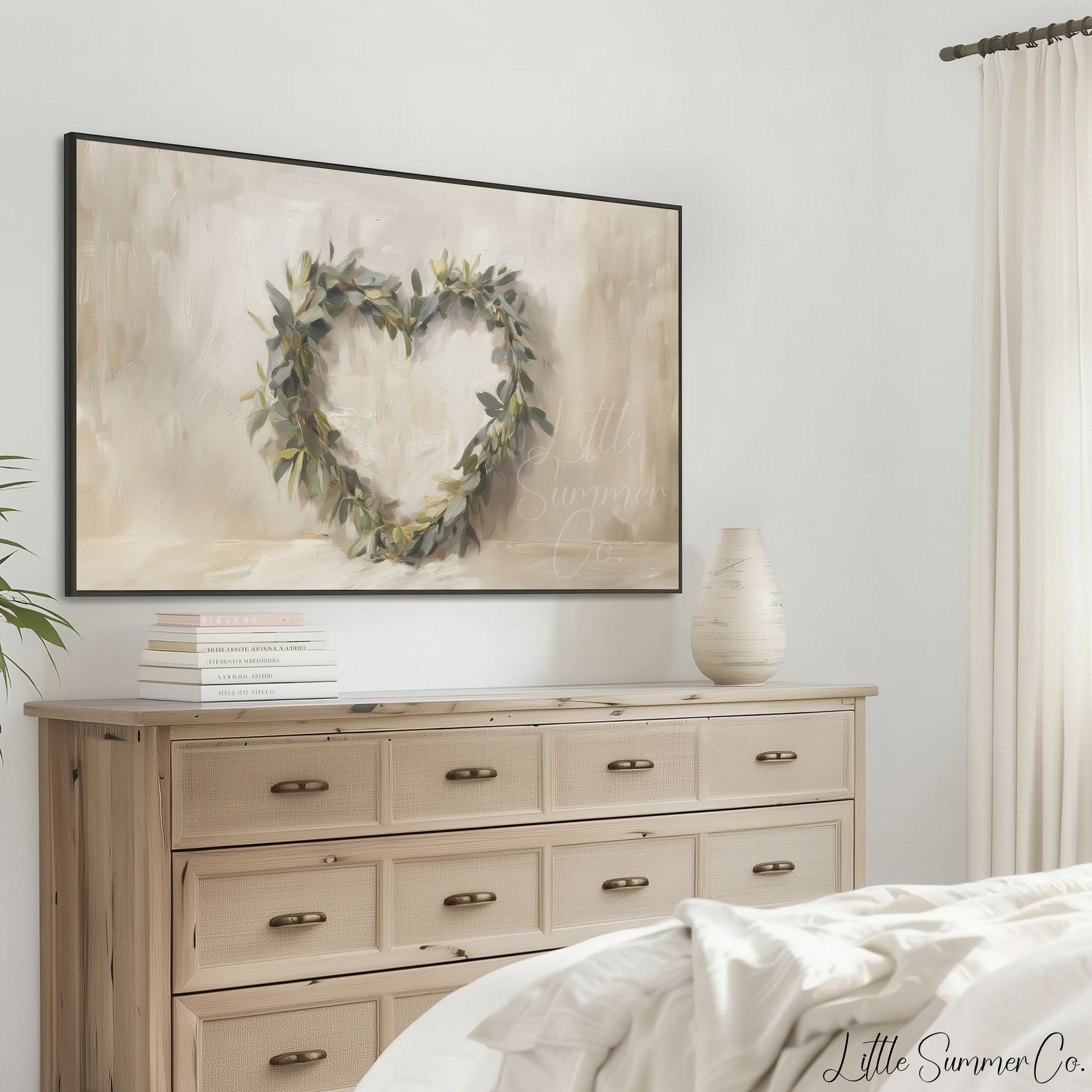Leaf Heart Wreath Frame TV Art displayed on a TV