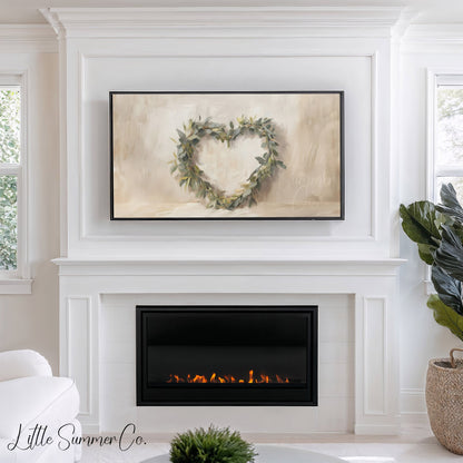 Leaf Heart Wreath Frame TV Art displayed on a TV