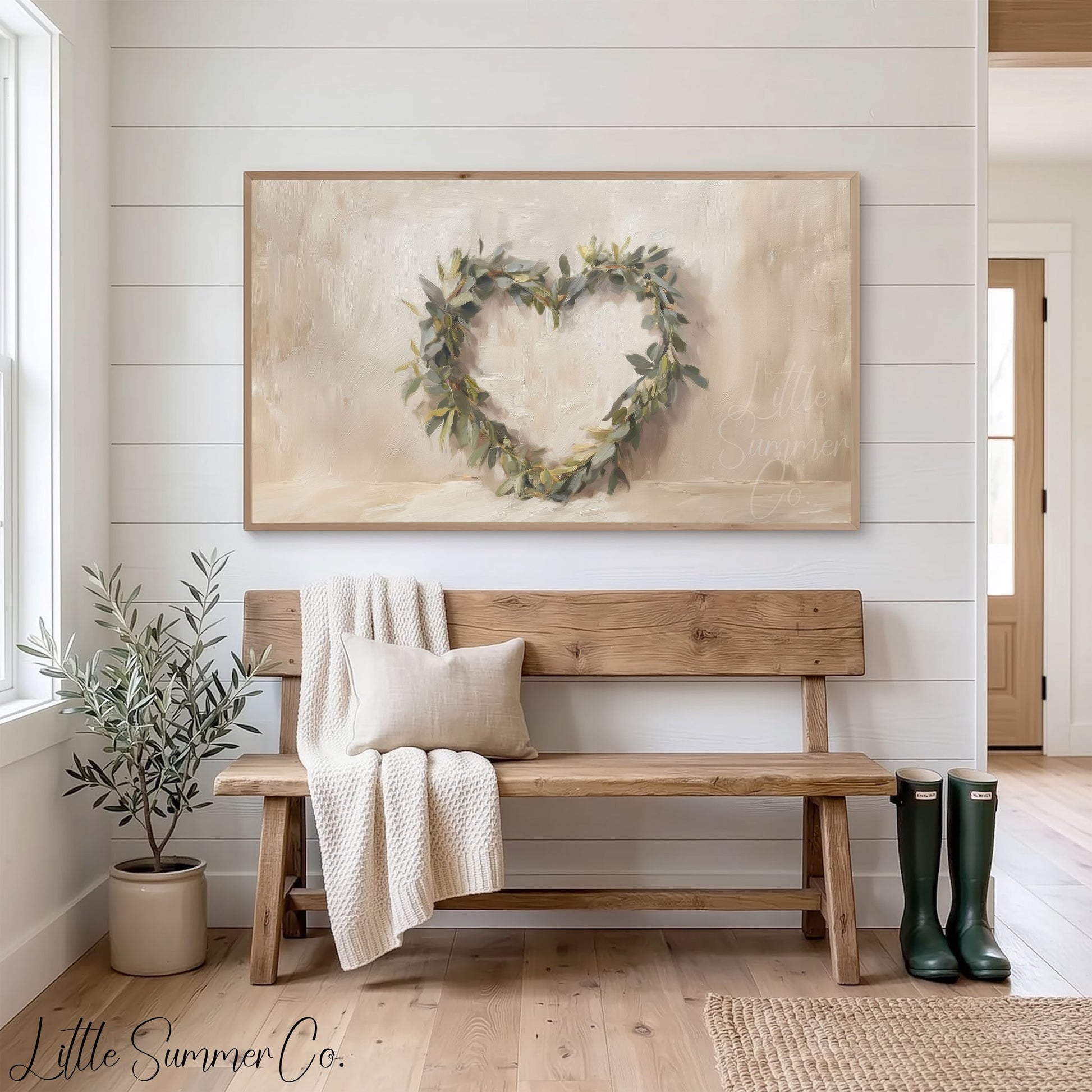 Leaf Heart Wreath Frame TV Art displayed on a TV