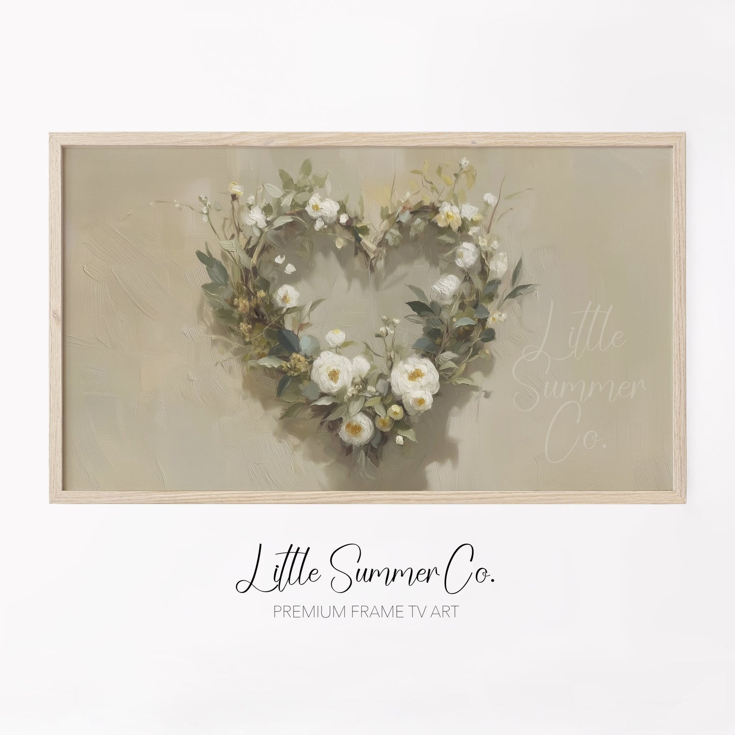 Flower Heart Wreath Frame TV Art displayed on a TV