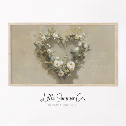 Flower Heart Wreath Frame TV Art displayed on a TV