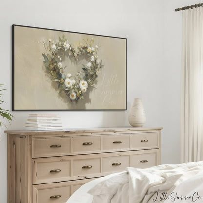 Flower Heart Wreath Frame TV Art displayed on a TV