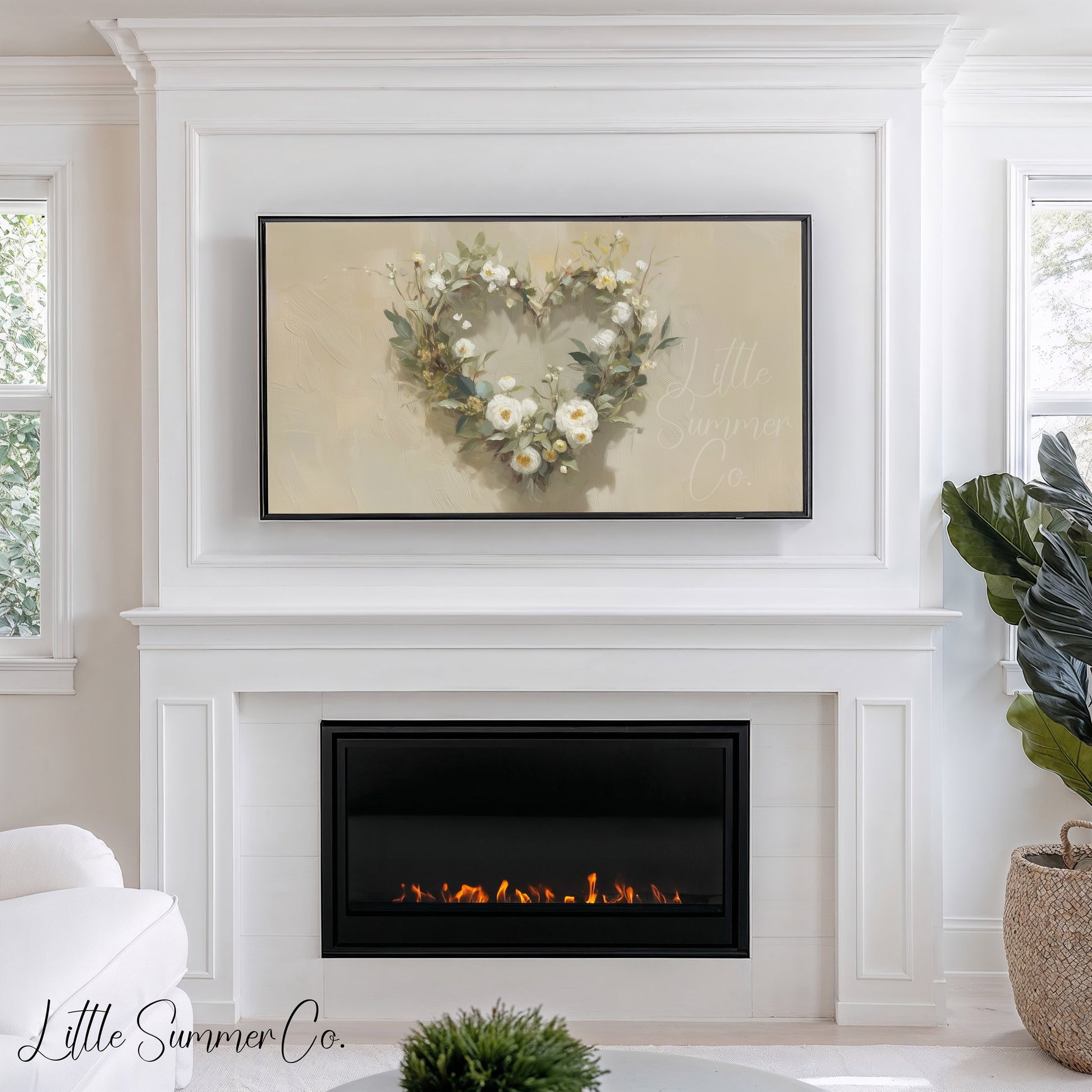 Flower Heart Wreath Frame TV Art displayed on a TV