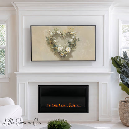 Flower Heart Wreath Frame TV Art displayed on a TV