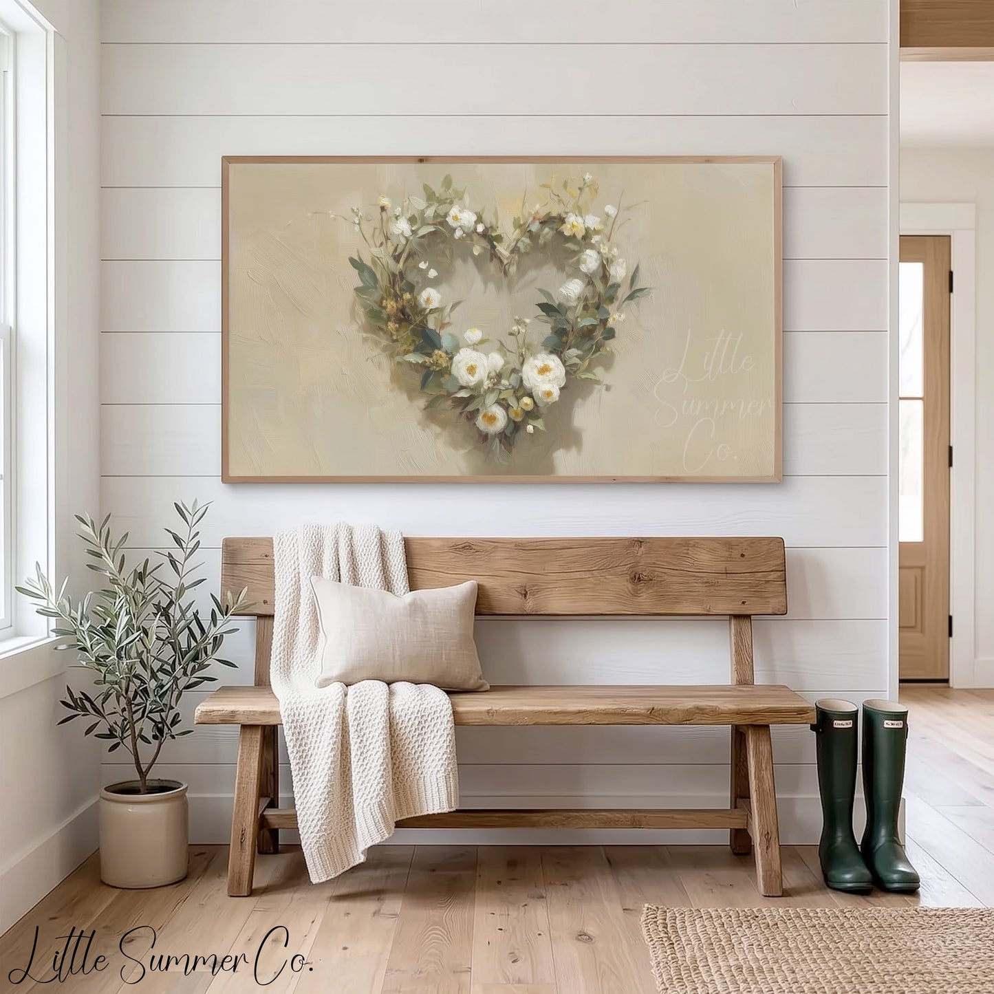 Flower Heart Wreath Frame TV Art displayed on a TV