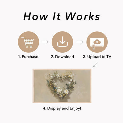 Flower Heart Wreath Frame TV Art displayed on a TV