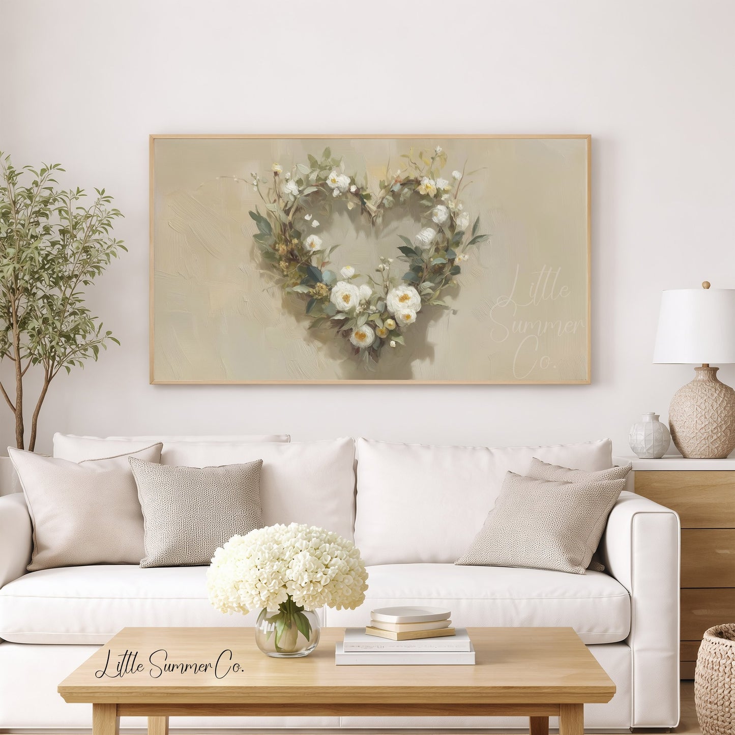 Flower Heart Wreath Frame TV Art displayed on a TV