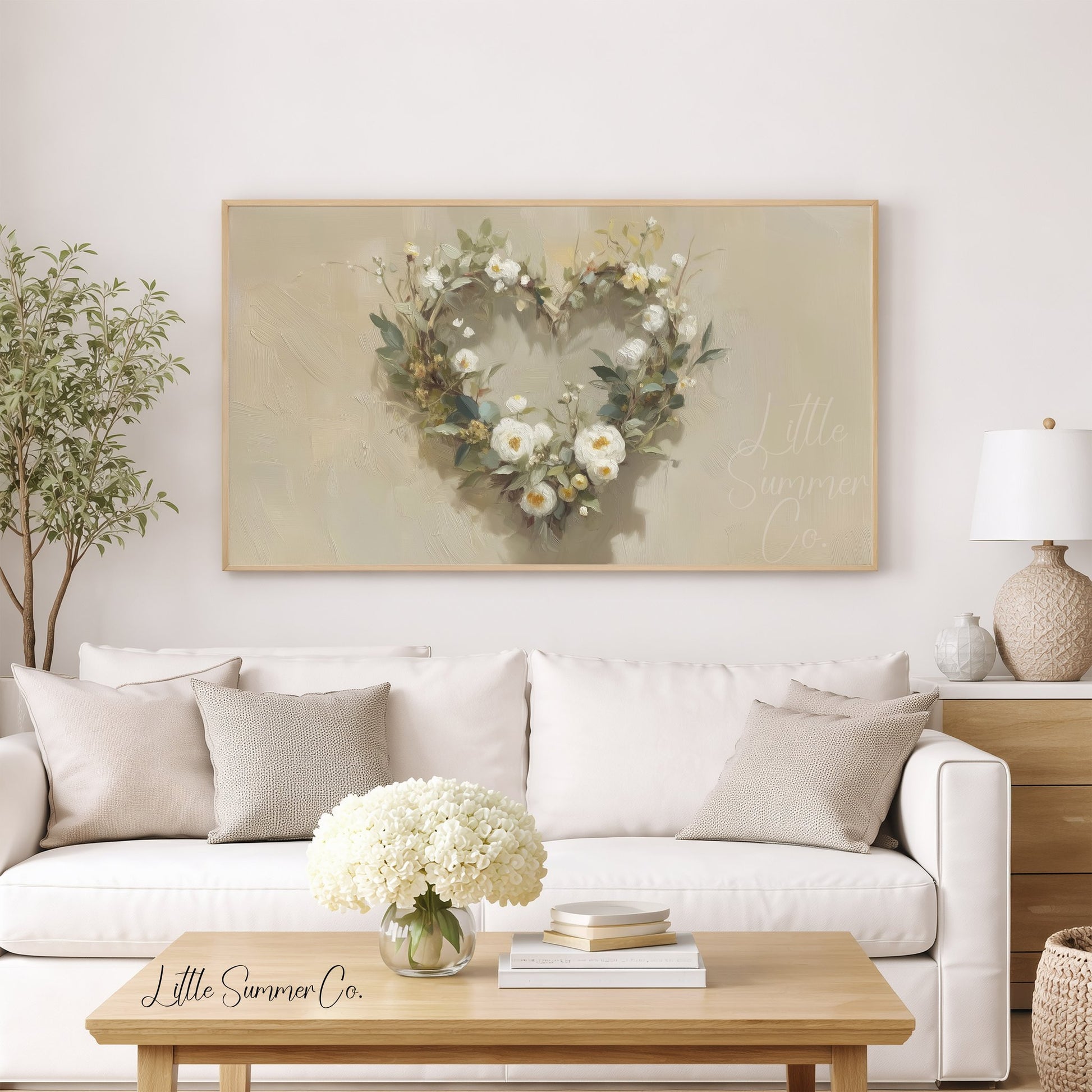 Flower Heart Wreath Frame TV Art displayed on a TV