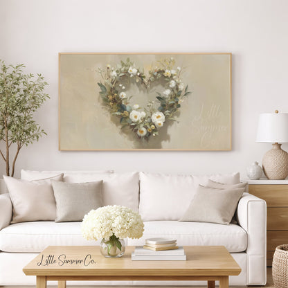 Flower Heart Wreath Frame TV Art displayed on a TV