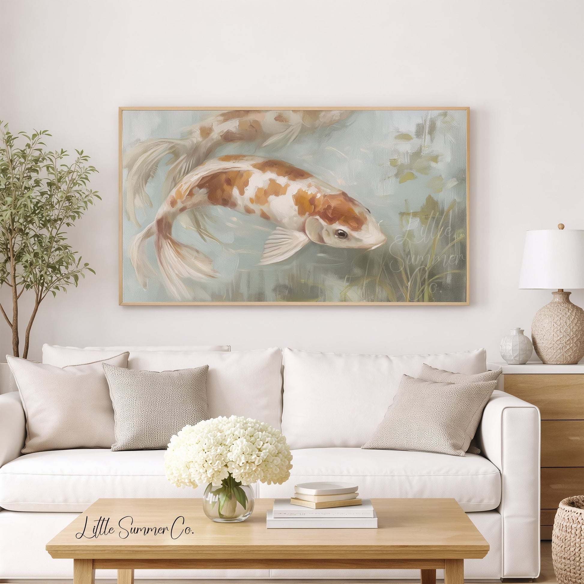 Koi Fish Frame TV Art displayed on a TV
