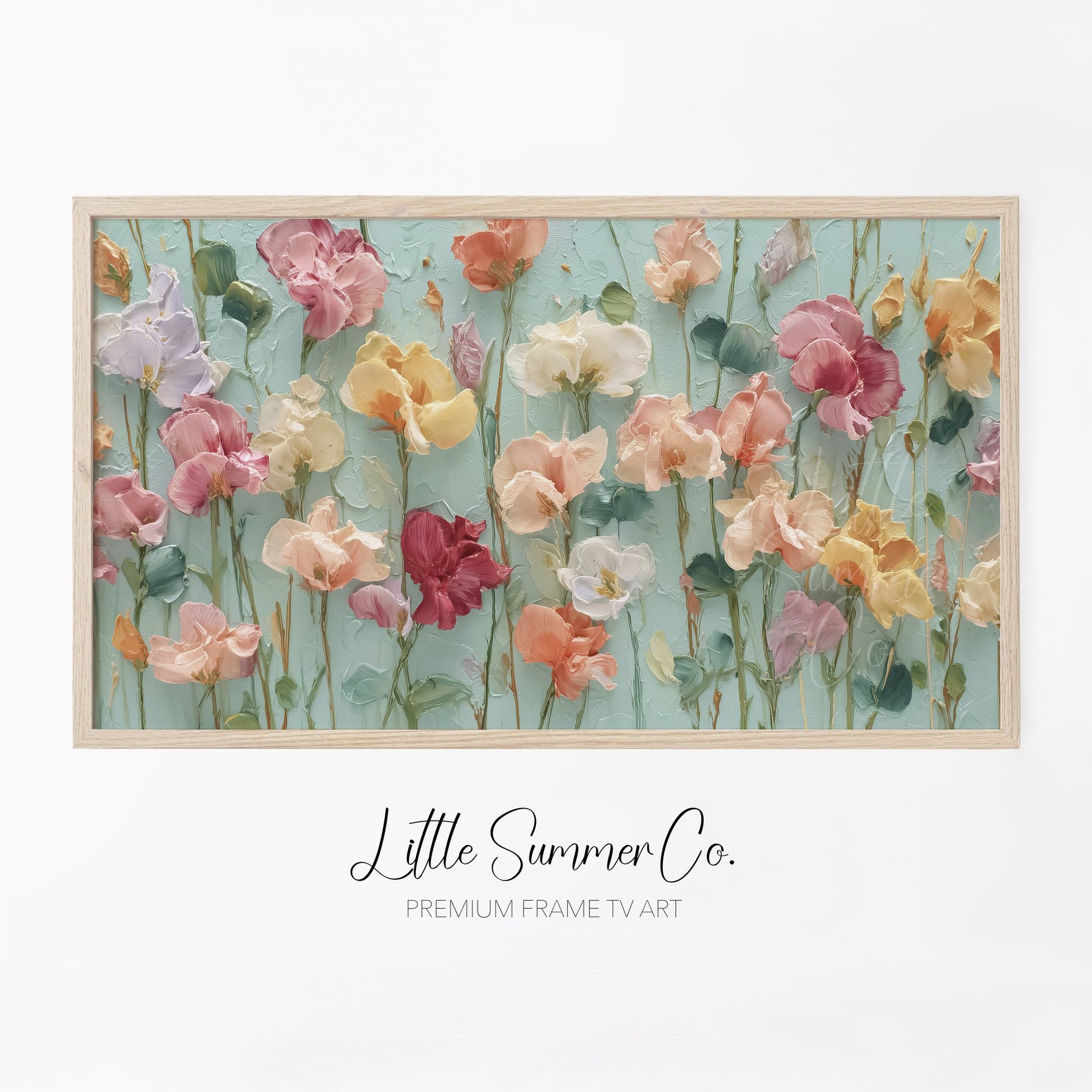 Pastel Poppy Stems Frame TV Art displayed on a TV