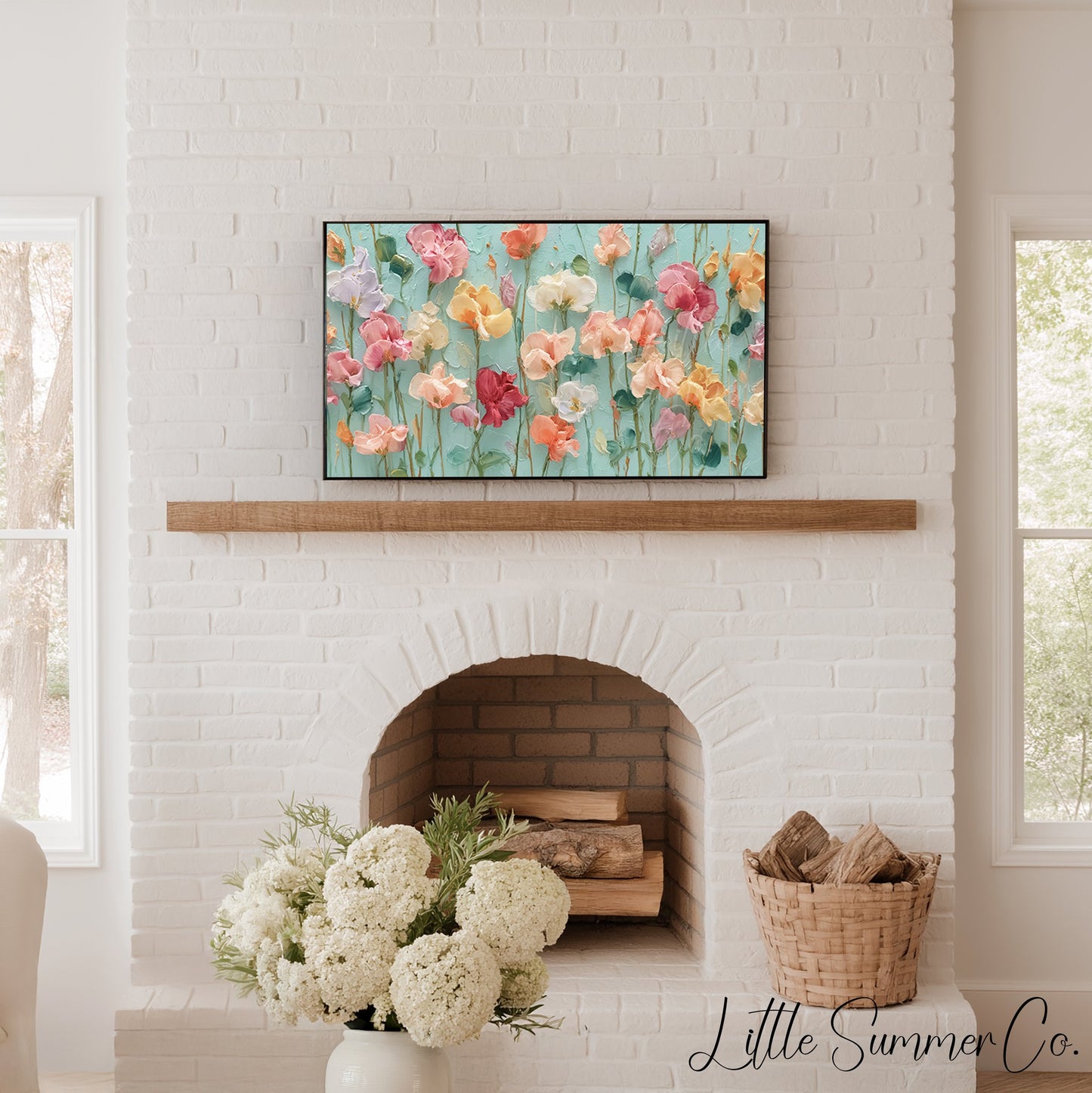 Pastel Poppy Stems Frame TV Art displayed on a TV