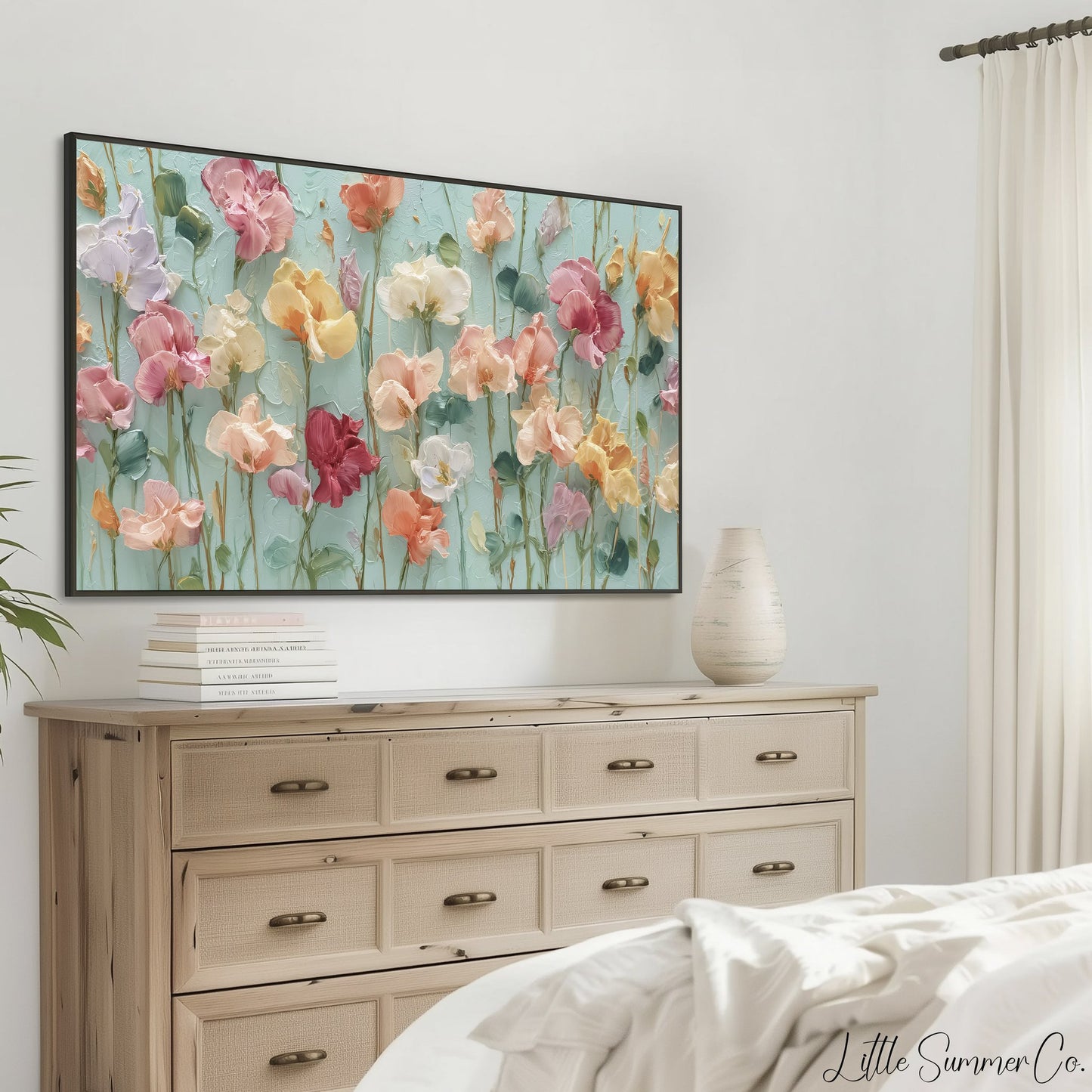 Pastel Poppy Stems Frame TV Art displayed on a TV