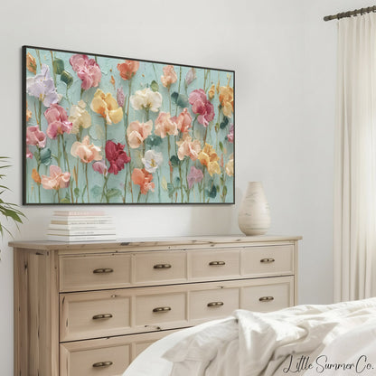 Pastel Poppy Stems Frame TV Art displayed on a TV