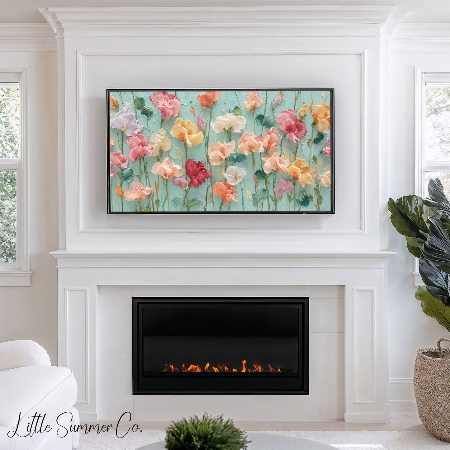 Pastel Poppy Stems Frame TV Art displayed on a TV