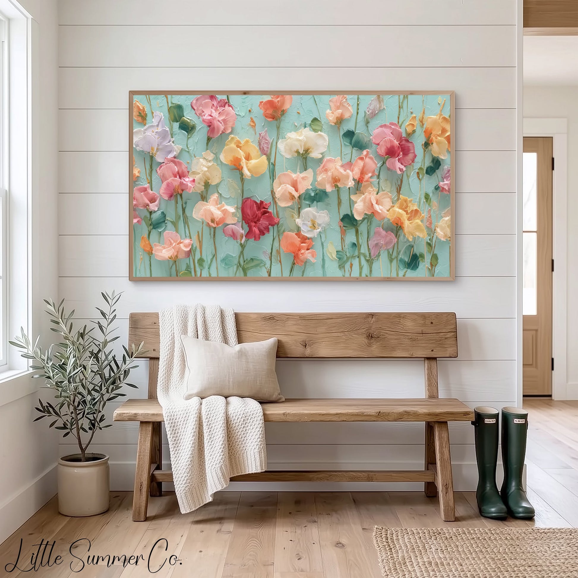 Pastel Poppy Stems Frame TV Art displayed on a TV