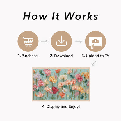 Pastel Poppy Stems Frame TV Art displayed on a TV