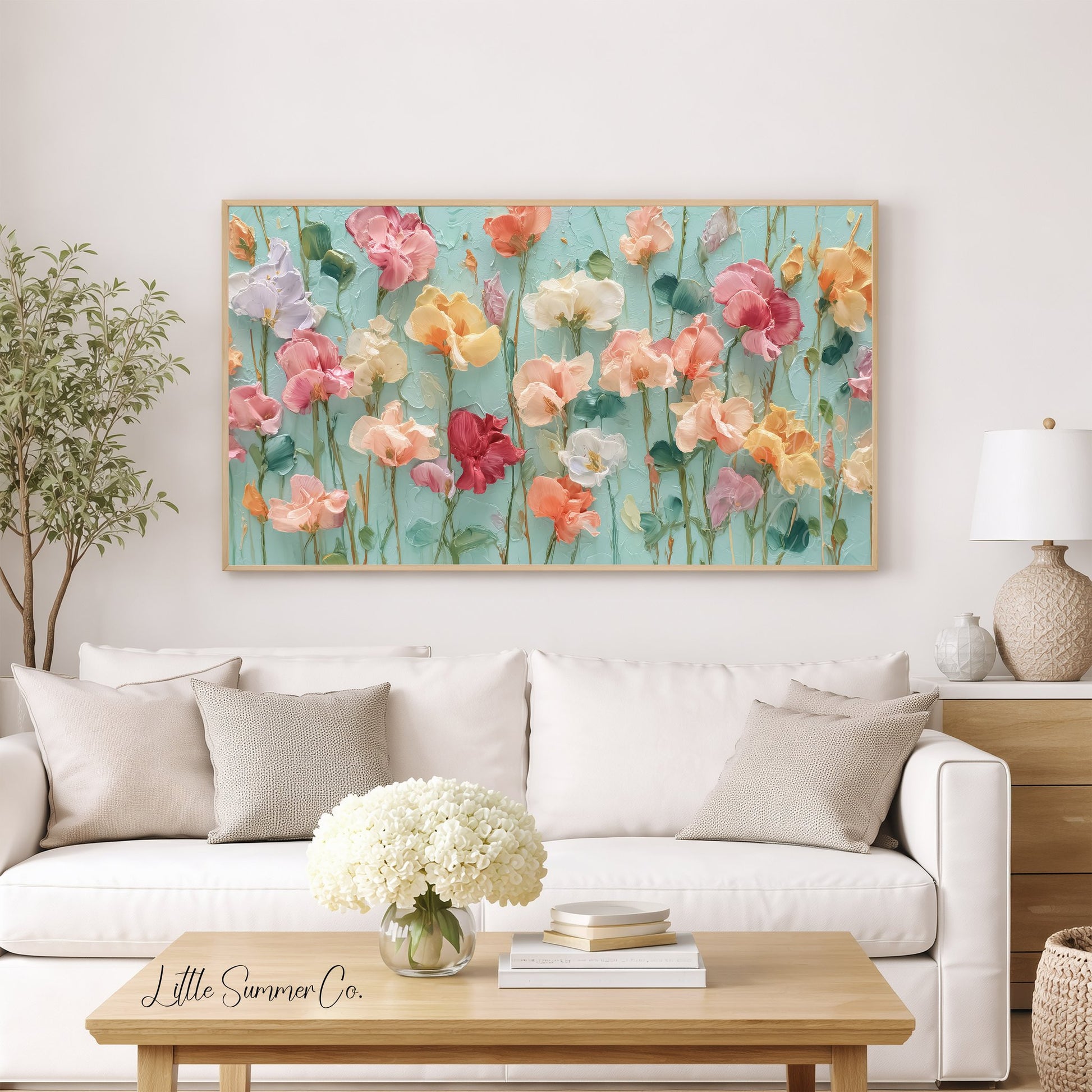Pastel Poppy Stems Frame TV Art displayed on a TV