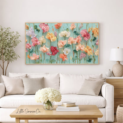 Pastel Poppy Stems Frame TV Art displayed on a TV