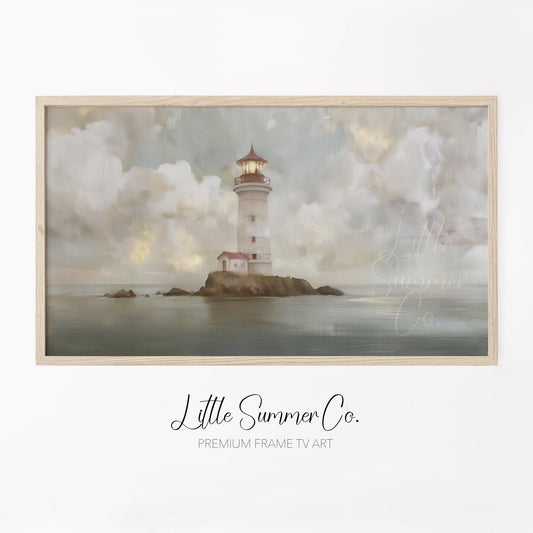 Island Lighthouse Frame TV Art displayed on a TV