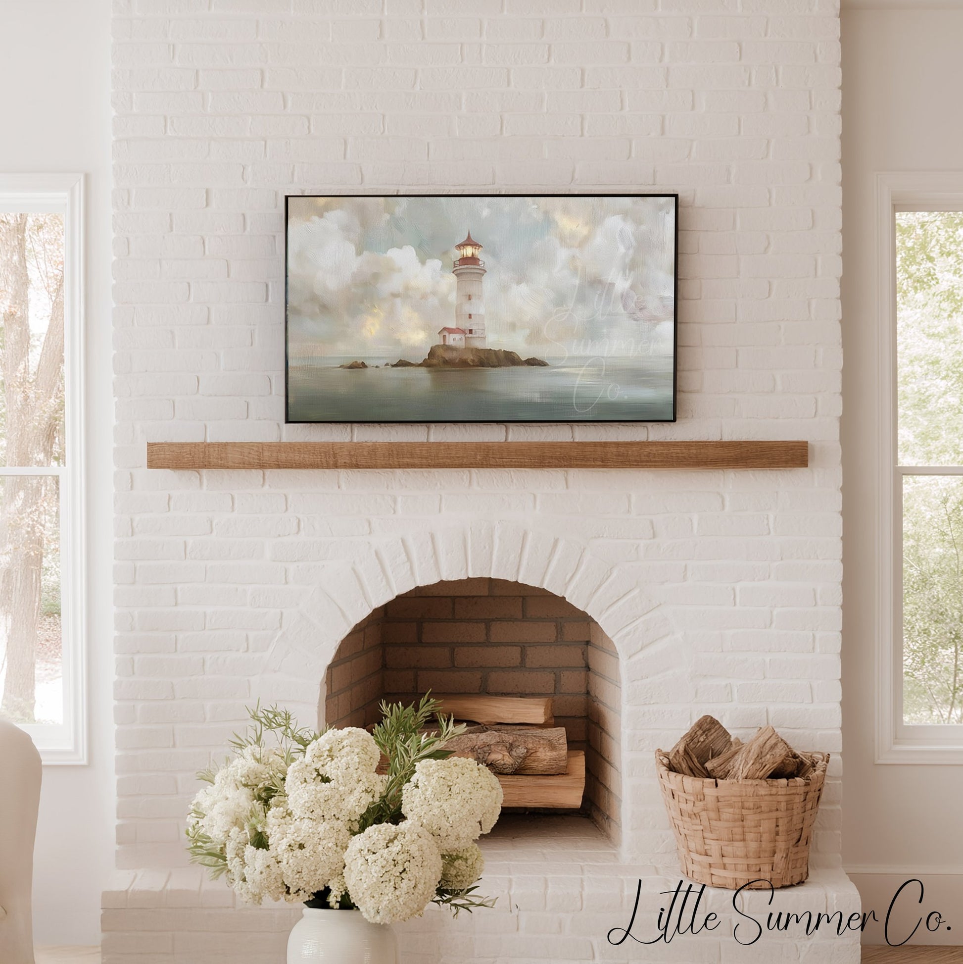 Island Lighthouse Frame TV Art displayed on a TV