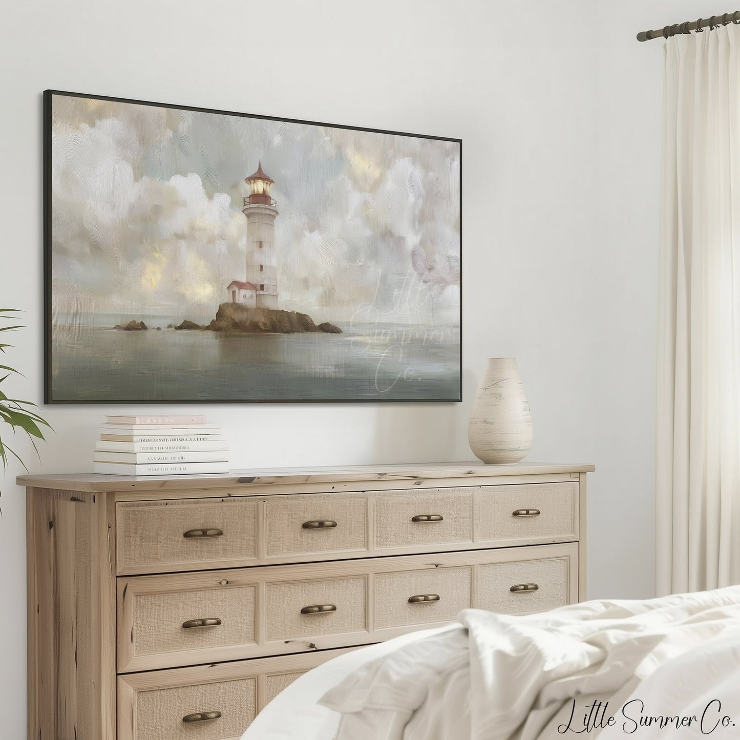 Island Lighthouse Frame TV Art displayed on a TV
