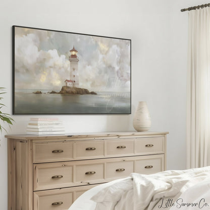 Island Lighthouse Frame TV Art displayed on a TV
