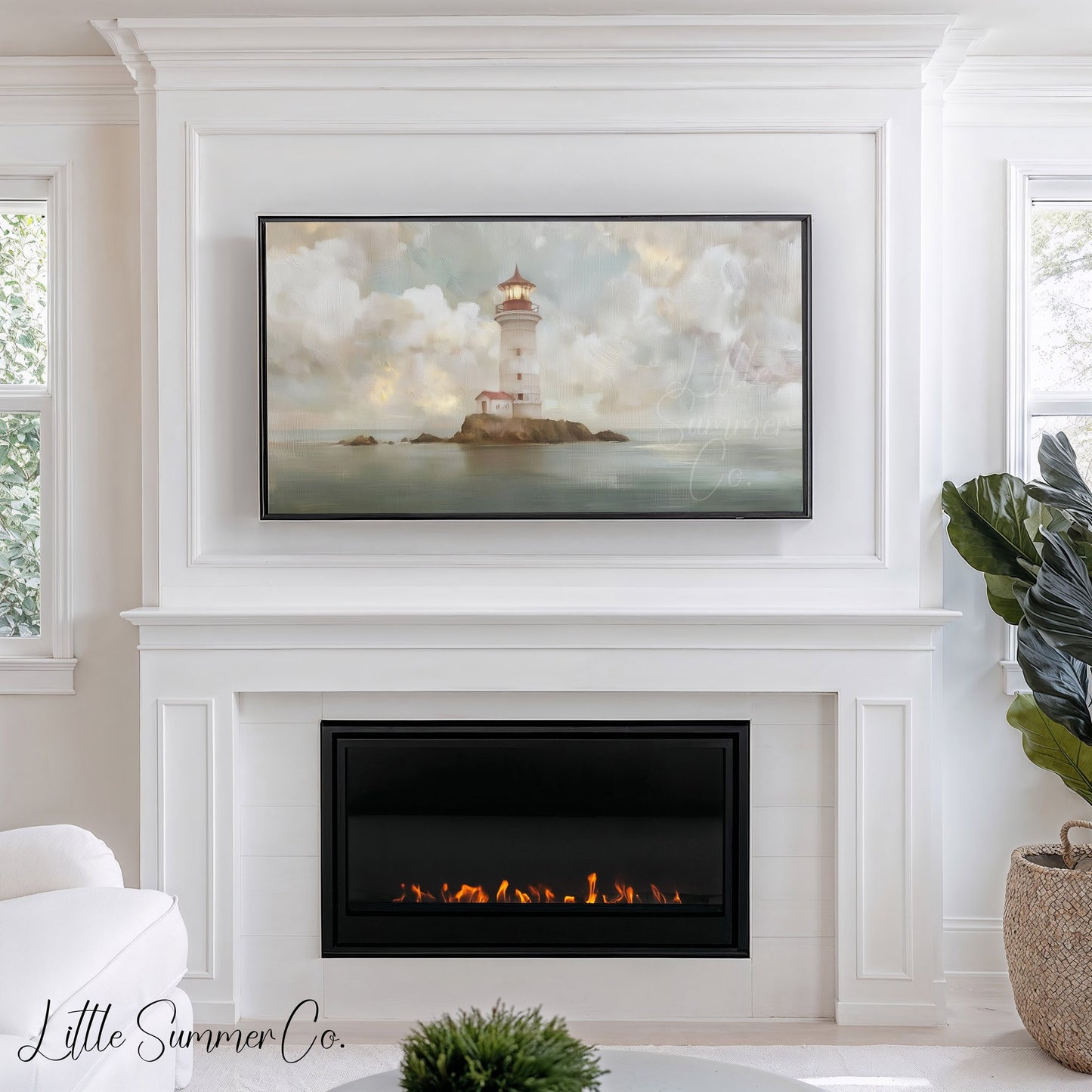 Island Lighthouse Frame TV Art displayed on a TV