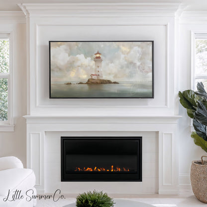 Island Lighthouse Frame TV Art displayed on a TV