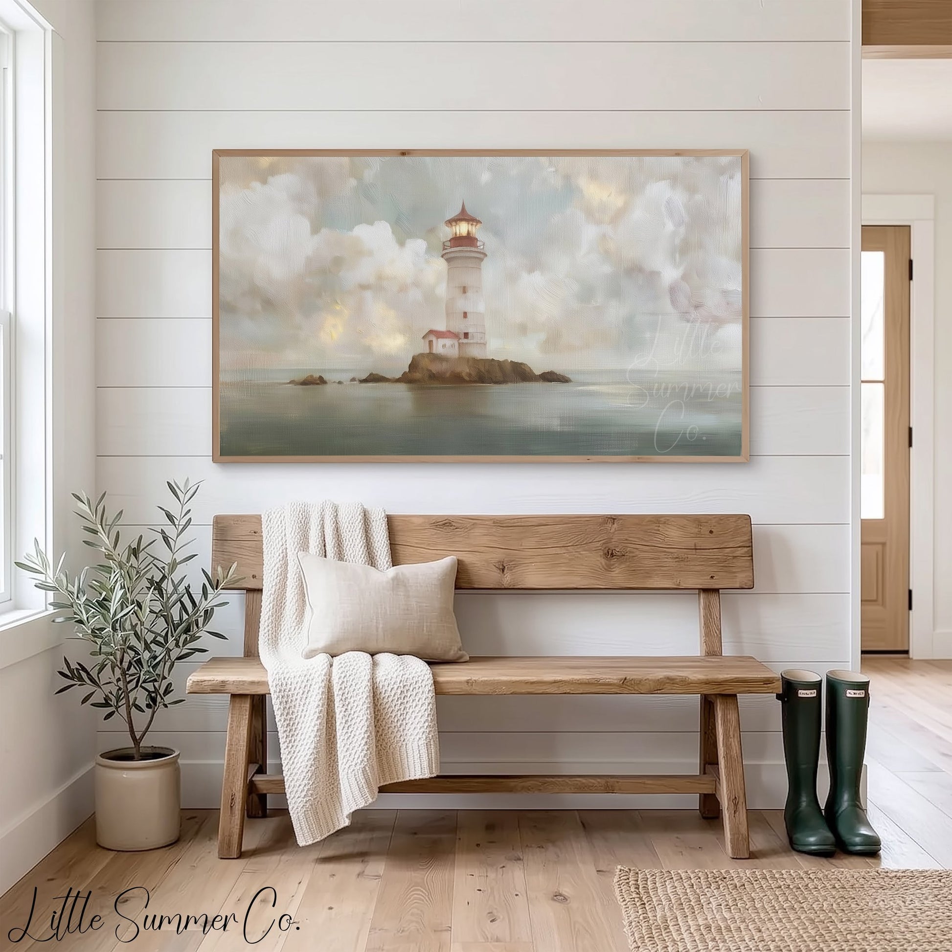 Island Lighthouse Frame TV Art displayed on a TV