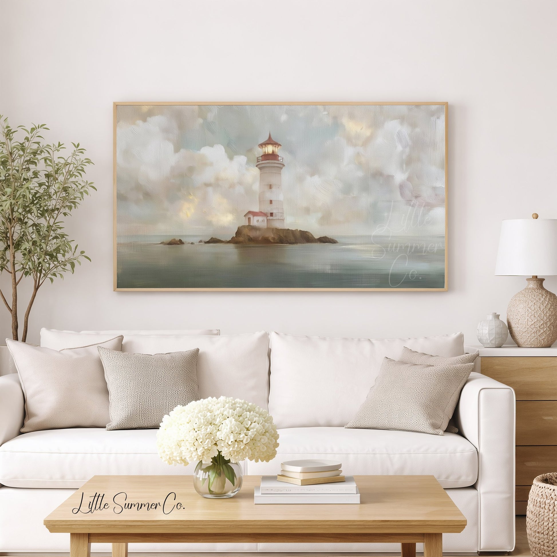 Island Lighthouse Frame TV Art displayed on a TV