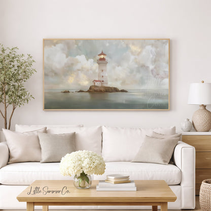 Island Lighthouse Frame TV Art displayed on a TV
