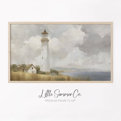 Coastal Lighthouse Frame TV Art displayed on a TV