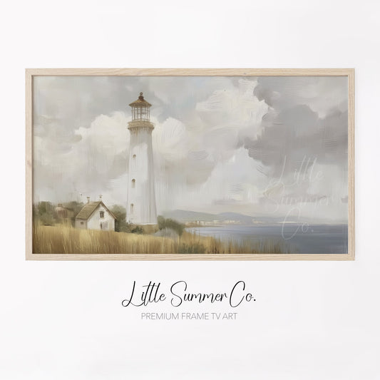 Coastal Lighthouse Frame TV Art displayed on a TV