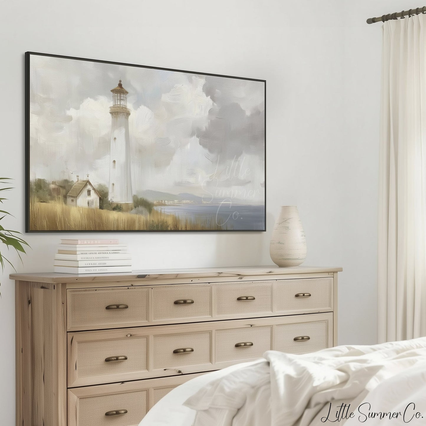 Coastal Lighthouse Frame TV Art displayed on a TV