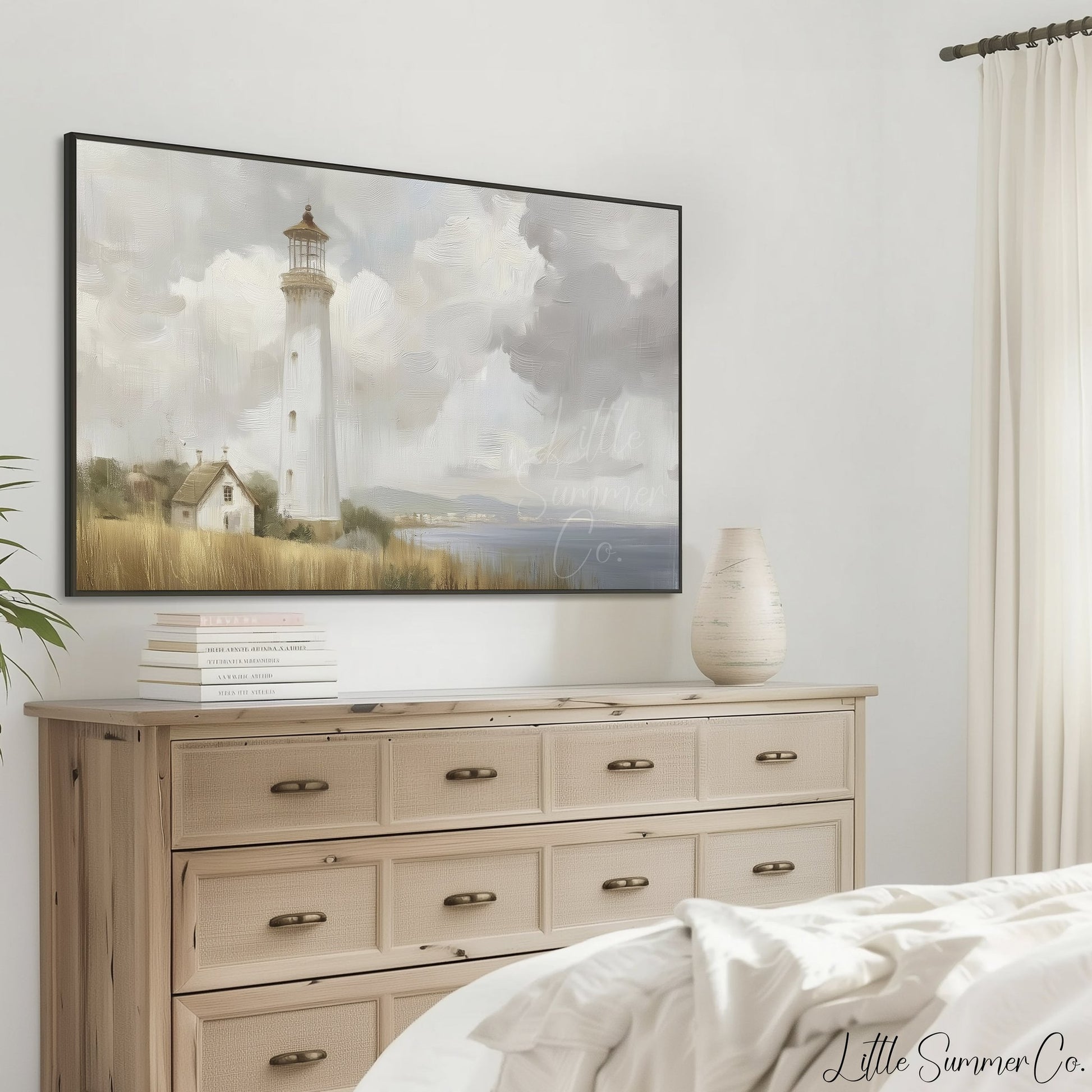Coastal Lighthouse Frame TV Art displayed on a TV