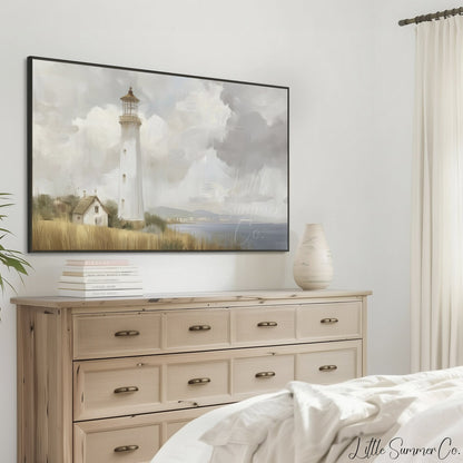Coastal Lighthouse Frame TV Art displayed on a TV