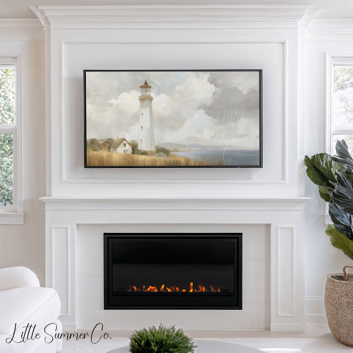 Coastal Lighthouse Frame TV Art displayed on a TV