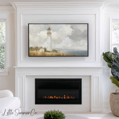 Coastal Lighthouse Frame TV Art displayed on a TV