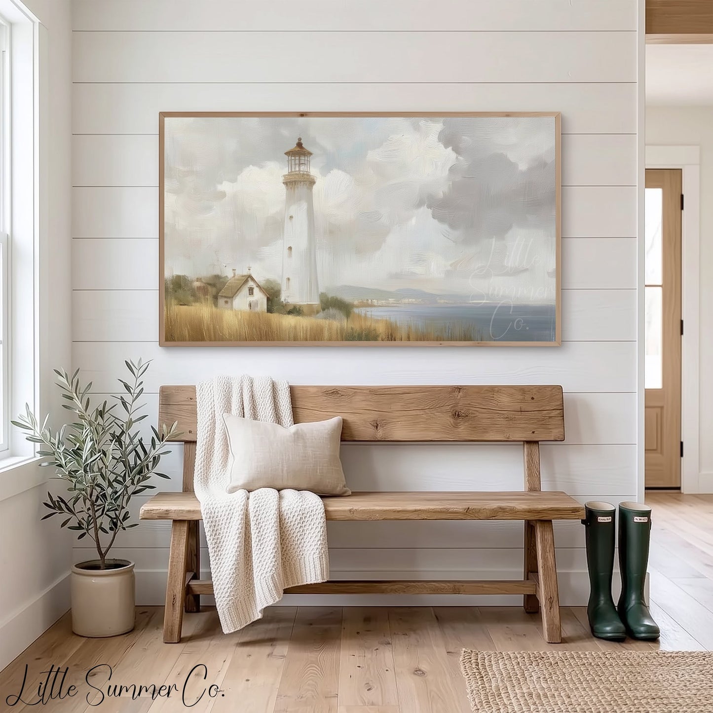 Coastal Lighthouse Frame TV Art displayed on a TV