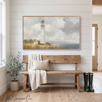 Coastal Lighthouse Frame TV Art displayed on a TV